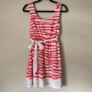Pinky Sleeveless Zebra Print Dress Women’s Size Small Coral Cream